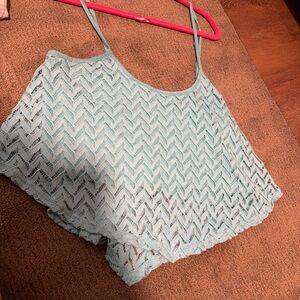 Bershka Pale Blue Crochet Lace Camisole Crop Top